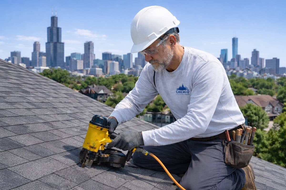 Chicago roofing contractor at work
